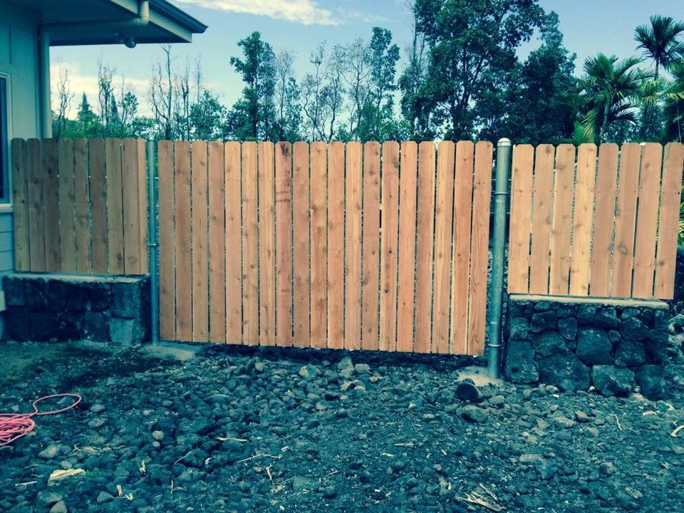 Wood dog-ear picket fence — On The Line Fencing project, Big Island, Hawaii